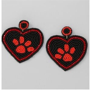 Bead Seed Paw Print Earrings